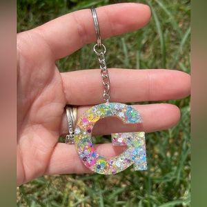 Hippie Peace Signs Letter G Initial Keychain Handmade With Resin
